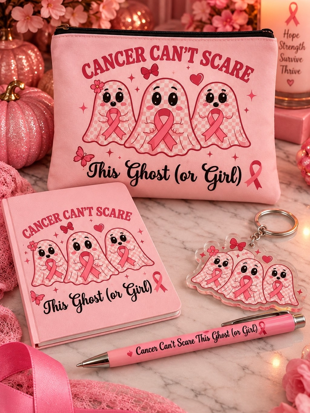 Cancer Can't Scare This Ghost (or Girl) Pink Breast Cancer Awareness Pouch Set!!
